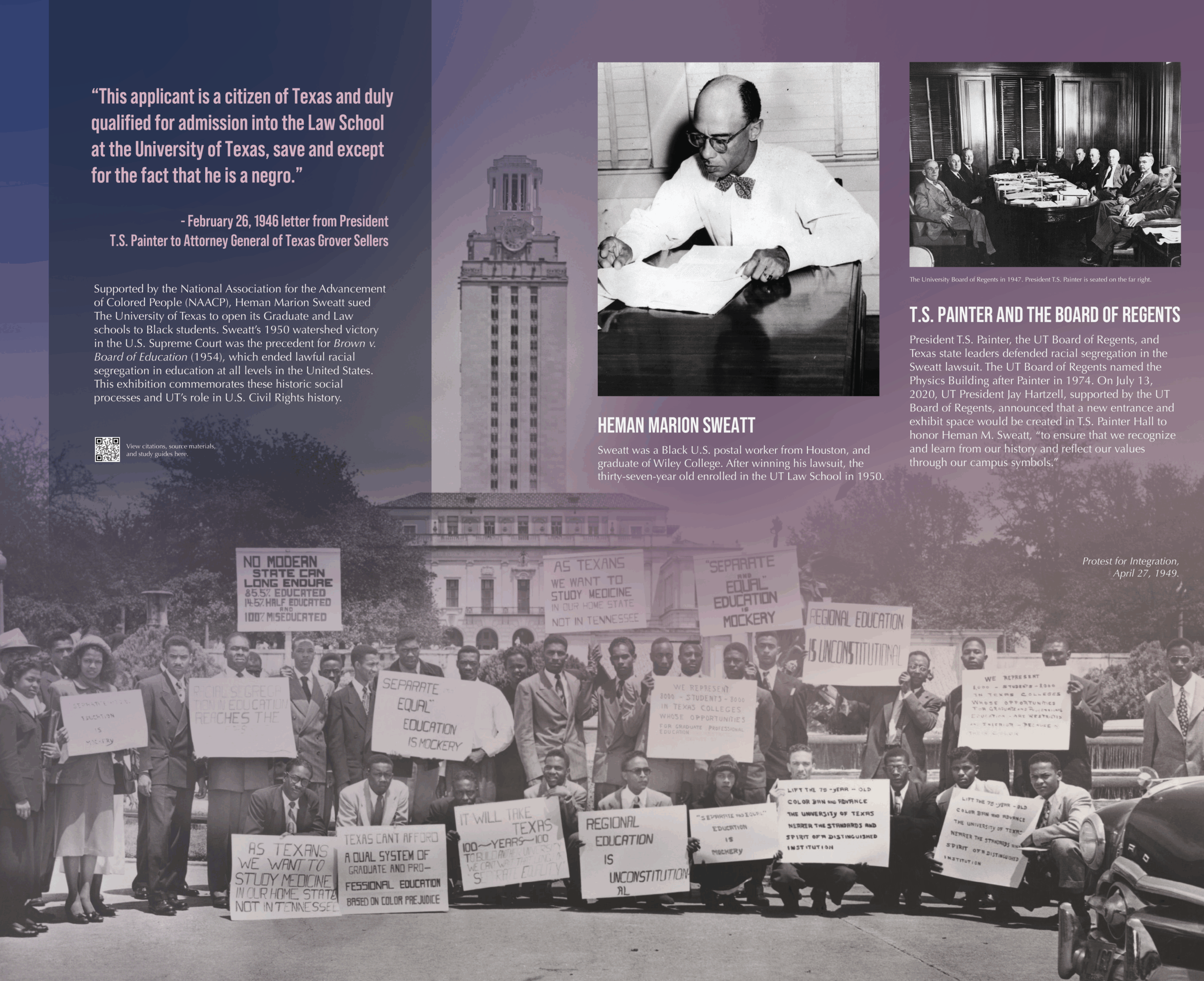 A complex image depicting the wall hanging on the East Wall of the Sweatt V Painter Gallery, the content of which is replicated in full below.