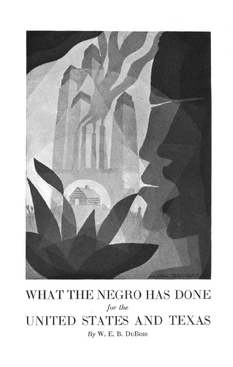 Abstract image of two African peoples' faces looking at a small log cabin superimposed over an imposing factory.