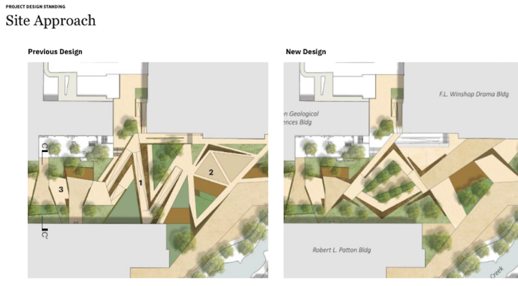 Two aerial site plan drawings of early East Mall designs.